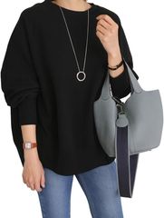 Aivory 아이보리 트레이너 여성 느긋한 스웨트 룸웨어 롱 T 풀오버 세련된 긴 소매 탑스 캐주얼 여성 의류 체형 커버 외출 춘추 겨울 (블랙, L)