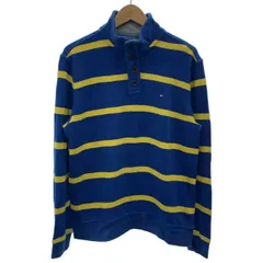 【中古】 TOMMY HILFIGER セーター 長袖 ニット ヘンリーネック ハイネック ハーフボタン プルオーバー ボーダー ワンポイント 刺しゅう ハイゲージ インポート 古着 /7073