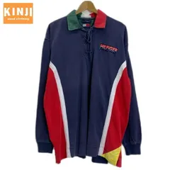 【中古】　TOMMY HILFIGER　ポロシャツ　90s vintage　90年代　長袖　シャツ　トップス　レースアップ　ミックスカラー　ブランドロゴ　ワッペン　オーバーサイズ　古着　/1952