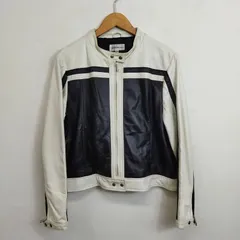 OTTO collection オットー コレクション レザー 豚革 ピッグスキン シングル ライダース ジャケット ライン 切替 バイカラー Y2K 古着 ホワイト ブラック LL E430のサムネイル