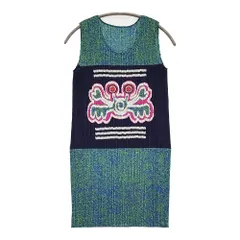 PLEATS PLEASE ISSEY MIYAKE プリーツ カニ 柄 サイズ3 ノースリーブチュニック ワンピース 2009SS グリーン ネイビー レディース プリーツプリーズ【中古】6-0505S♪のサムネイル