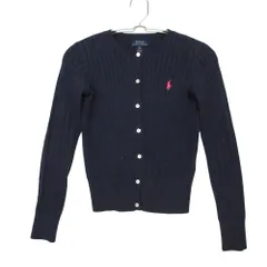 POLO RALPH LAUREN ポロ・ラルフローレン カーディガン クルーネック ケーブル編み ニット カットソー トップス 子供服 ポニー 刺繍 ロゴ FK-2 ネイビー M 8-10 【中古】