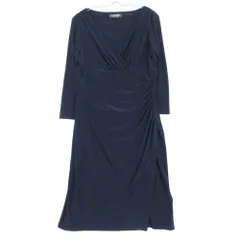 美品 RALPH LAUREN ラルフローレン LAUREN RALPH LAUREN ローレンラルフローレン ワンピース カシュクール ドレス ギャザー ７分袖 ひざ丈 ネイビー 8【L】 レディース 【中古】