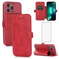 【新品】 REHOOF スマホケース iPhone13 Pro Max 対応 ケース 手帳型【スライド式 カメラレンズ保護】「ガラスフィルム贈り」アイフォン13 ProMax スマホケース 肌感レザー サイドマグネット式 カード収納 スタンド機能 軽量 おしゃ