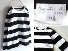 agnes b. アニエスベー J019 TS ボーダーカットソー ロンT ロングスリーブTシャツ T1 ブラック ホワイト 黒 白 モノトーン 日本製