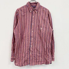90s～　CHAPS　チャップス　長袖ボタンダウンシャツ　ヴィンテージ　ストライプ柄　赤　レッド　Lサイズ　古着【値引き交渉OK！】
