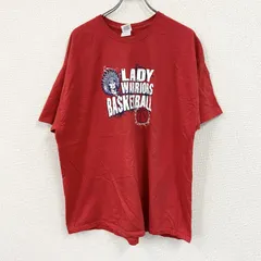 GILDAN　ギルダン　半袖プリントTシャツ　3連プリント　クルーネック　英字プリント　赤　レッド　2XLサイズ　古着【値引き交渉OK！】