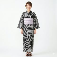 ソウビエン 浴衣・帯セット 新品 藍のよろけ縞✖︎黒 - メルカリ