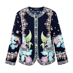 極美品】レオナール✨クルーネック 花柄 トリム ロゴ生地 カーディガン