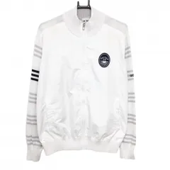 アディダス ニット切替ジャケット 白×グレー 袖・背面ボーダー 異素材 メンズ L/G ゴルフウェア adidas