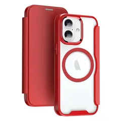 【新品】 YUYIB iPhone16 Plus 用 ケース 手帳型 MagSafe対応 背面 クリア 透明 高級なPUレザー+PCパネル+TPUバンパー マグネット開閉 衝撃吸収 軽量薄型 ブランド スマホケース アイフォン16プラス用 手帳型 かばー (レ
