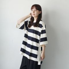 saqui サキ 新作　ボーダーリネン　ブラウス　38サイズ saqui サキ 新作 ボーダーリネン ブラウス 38サイズ - メルカリ