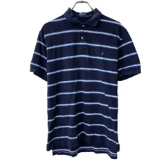 90s Polo by Ralph Lauren 半袖 ポロシャツ L ネイビー ポロラルフローレン ハーフボタン 90年代 ボーダー ポニー刺繍 夏物 a805-6131