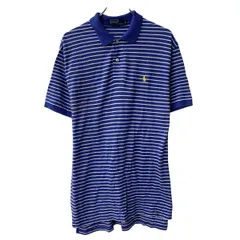 90s Polo by Ralph Lauren 半袖 ポロシャツ L ブルー ポロラルフローレン ハーフボタン 90年代 ボーダー ポニー刺繍 夏物 a805-6133