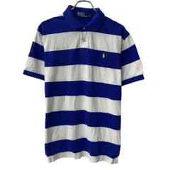 90s Polo by Ralph Lauren 半袖 ポロシャツ L ブルー ホワイト ポロラルフローレン 90年代 ボーダー ポニー刺繍 夏物 a805-6135
