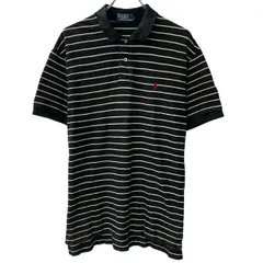 90s Polo by Ralph Lauren 半袖 ポロシャツ L ブラック ポロラルフローレン ハーフボタン 90年代 ボーダー ポニー刺繍 夏物 a805-6136