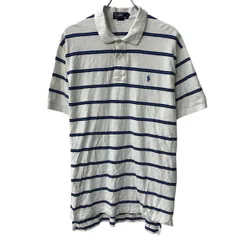 90s Polo by Ralph Lauren 半袖 ポロシャツ L ホワイト ポロラルフローレン ハーフボタン 90年代 ボーダー ポニー刺繍 夏物 a805-6137