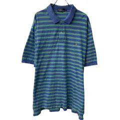 90s Polo by Ralph Lauren 半袖 ポロシャツ 3XL ライトブルー ポロラルフローレン 90年代 ボーダー ポニー刺繍 夏物 a805-6139