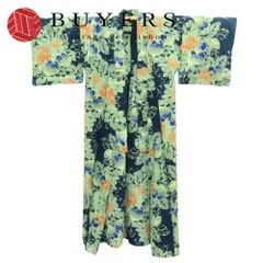 【中古】 浴衣 綿 ネイビー グリーン オレンジ ゆかた ボタニカル 和装 呉服 和服 きもの レディース 女性