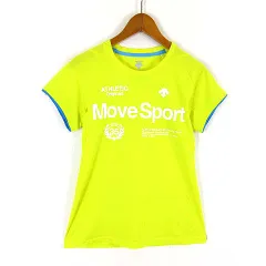 デサント DESCENTE Move Sport Tシャツ ドライ ロゴ 配色 クルーネック 半袖 S ネオンイエロー 青 ブルー 白 ホワイト スポーツウエア