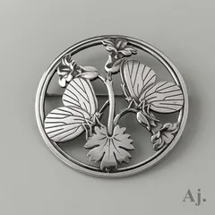 ジョージジェンセン ブローチ 283 蝶 植物 AG925 Arno Malinowski Georg Jensen