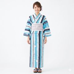 ソウビエン 浴衣・帯セット 新品 藍のよろけ縞✖︎黒 - メルカリ
