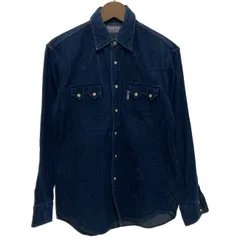【中古】　BLUE BLUE　デニムシャツ　ウエスタンシャツ　長袖　トップス　レギュラーカラー　胸ポケット　スナップボタン　日本製　アメカジ　古着　/1582