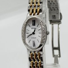 美品 新品電池 SEIKO 腕時計 エクセリーヌ 6Pダイヤ シェル文字盤 稼働