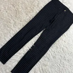 Navy ストライプ柄パンツ ブラック M キレイめ カジュアル 着回し