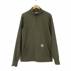 カーハート carhartt ヴィンテージ スウエット トレーナー ハーフジップ 長袖 ロゴ 刺繍 M カーキ セージグリーン