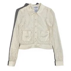Ce19  CHANEL シャネル 2007年 クルーズライン レースブラウス 長袖シャツ ココマークボタン P29989 サイズ36 オフホワイト レディース 女性服ta1のサムネイル