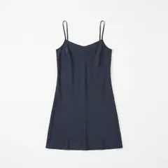 キャミワンピース ネイビー 光沢 シンプル ミニ丈 レディース