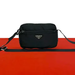 極 美品 PRADA プラダ 三角ロゴ プレート 金具 テスート ナイロン ミニ ショルダーバッグ ポシェット サコッシュ ブラック 76378