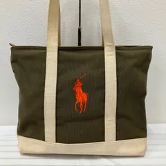 2804　RALPH LAUREN　ラルフローレン　トートバッグ　ハンドバッグ　キャンバス　キャンバストート　ビッグポニー　刺繍　カーキ　オフホワイト　アイボリー　レディース　メンズ　ユニセックスのサムネイル