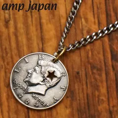 【新品】amp japan アンプジャパン スターホール ケネディ アメリカ大統領 50セント硬貨 コインペンダント ブラス（シルバーコーティング）ネックレス チェーン付き 日本製 NOAJ-131 【正規品】のサムネイル