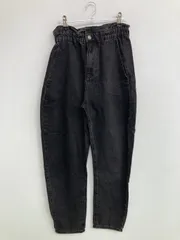 ZARA ザラ デニムパンツ USA 2 ブラック フルレングス 無地 ワイド・ルーズ ハイウエスト テーパード ウエストゴム・紐 レディース