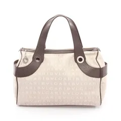 ブルガリ BVLGARI ハンドバッグ ロゴマニア ベージュ キャンバス レザー ロゴマニア ハンドバッグ レディース Used B