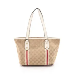 グッチ GUCCI トートバッグ GGキャンバス シェリーライン 137396 ベージュ/ホワイト キャンバス レザー GGキャンバス シェリー トート レディース Used B