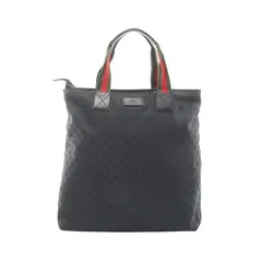グッチ GUCCI トートバッグ GGキャンバス シェリーライン 131233 ブラック キャンバス レザー GGキャンバス シェリー トート レディース Used B