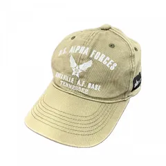 ALPHA INDUSTRIES　アルファインダストリーズ　キャップ　アーチプリント　4連プリント　刺繍ロゴ　ベージュ　57～59サイズ　古着【値引き交渉OK！】のサムネイル