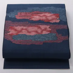 お買い得品！八寸名古屋帯 Cランク 帯丈341cm 正絹 ポイント柄 松葉仕立て 織り インフォーマル 風通織 創作柄 深い青系 RP 1245-03700