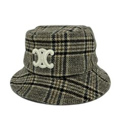 CELINE トリオンフチェックカシミヤベースボールキャップ S キャップ 