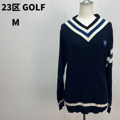 23区 GOLF ニット セーター M ネイビー 紺 ホワイト 白 メンズ 良品 秋冬 重ね着【m083】のサムネイル
