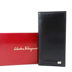 【新品同様・未使用品】Ferragamo フェラガモ イタリア製 二つ折り 長財布 札入れ ブラック ブランドウォレット 箱付き【CU45】のサムネイル