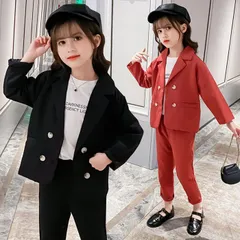 パンツスーツ 女の子 スカートスーツ 女の子 入学式 卒業式 かっこいい 韓国 子供服 女の子 セットアップ キッズ 発表会 スーツ パンツ トップス 2点セット 春 秋 薄手 フォーマルスーツ 大人っぽい 