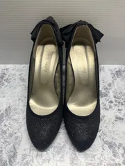 送料無料！！bonne volonte　ボンネヴォロンテ　レディースパンプス　結婚式.パーティー用パンプス　ブラックラメヒールパンプス　8.５cmヒールパンプス　バッグリボンパーティーパンプス　ブラックラメ　サイズＬ　#80519MO307のサムネイル