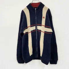 CANTER BURY OF NEW ZEALAND　フルジップウールニットカーディガン　紺　ネイビー　Lサイズ　古着のサムネイル