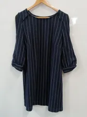 ピ901●Ryu Ryu●リュリュ●ワンピース●長袖●綿混●袖シースルー●ストライプ●レディース●size3L●紺のサムネイル