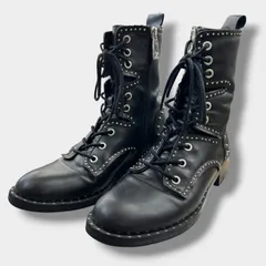 ZARA スタッズ付きレースアップブーツ ザラ ブラック 37 23.5cm レースアップブーツ