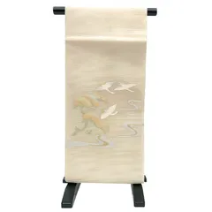 京やI569 正絹 絽 袋帯 夏袋帯 夏帯 白地の帯 絽の帯 五本絽 松 鶴 流水文様 お太鼓柄 白 長尺 ロングサイズ フォーマル セミフォーマル カジュアル 仕立て上がり 新古品 美品 6月7月8月9月に 夏着物に 単衣の着物に 単衣・夏着物兼用
